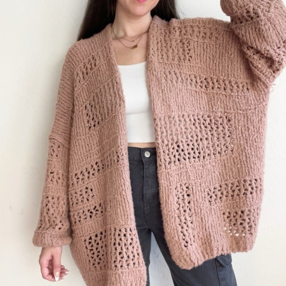 Free People BOHO Saturday Morning Cardigan Sweater Open Knit Oversized Cozy XS/S - Picture 2 of 16